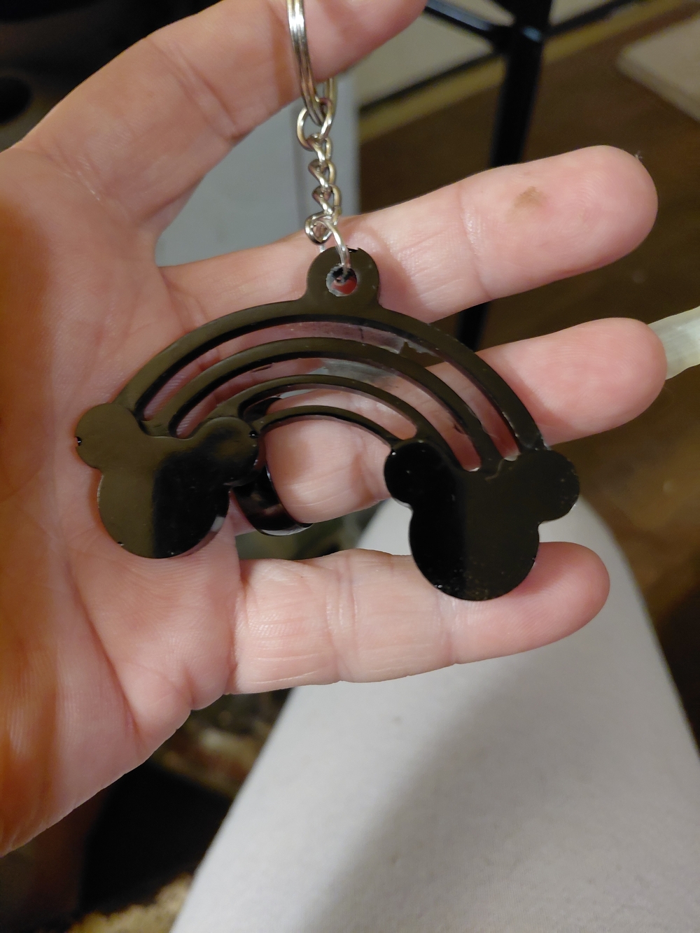 Kids Black Rainbow Keychain Charm with Mickey-Style Accents